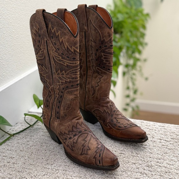 Dan Post Shoes - Dan Post SIDEWINDER Women 6 Western Cowboy Boots Brown MAD CAT Leather Snip Toe